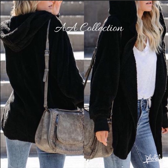 Faux Fur Sherpa Plush Hoodie Jacket Coat Cardigan - Picture 2 of 4